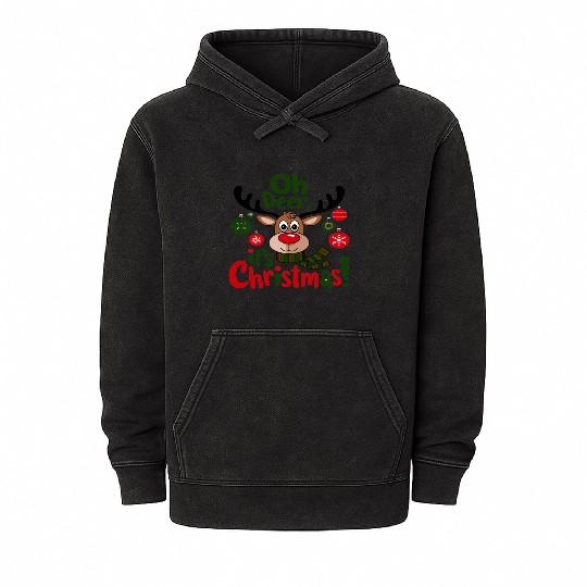 Christmas Reindeer with Festive Ornaments Mineral Wash Hoodies