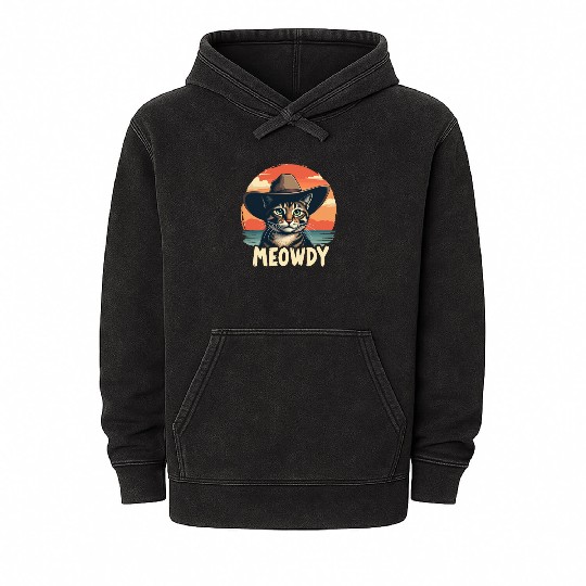Meowdy Cowboy Cat Funny Howdy Meowdy Cowboy Cat Mineral Wash Hoodies