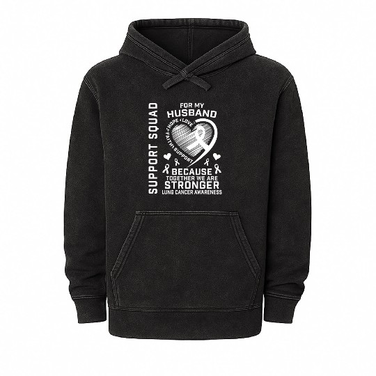 I Wear White Support Husband Lung Cancer Awareness Mineral Wash Hoodies