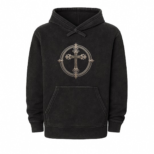 Classic Gothic Cross Mineral Wash Hoodies