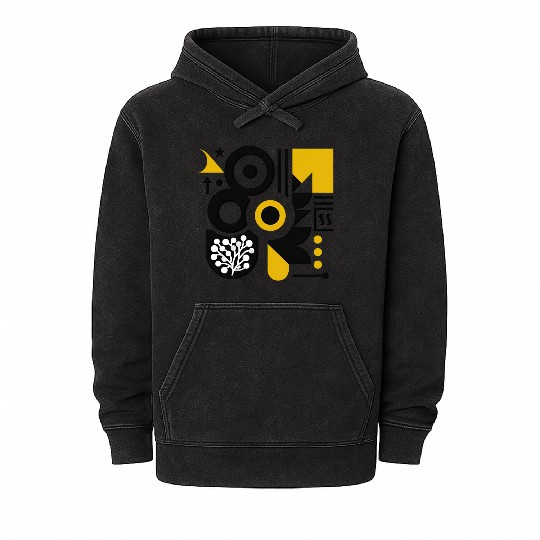Bold Black & White Geometric Pattern with Yellow Mineral Wash Hoodies