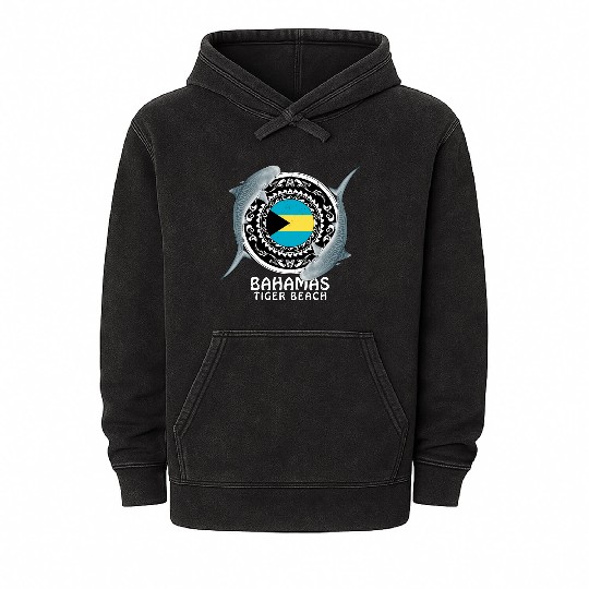 Tiger Beach Bahamas Flag Tiger Shark Bull Shark Mineral Wash Hoodies