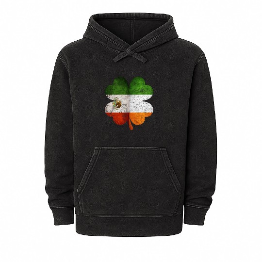 Mexican Irish Shamrock Mexico Ireland Flag Mineral Wash Hoodies