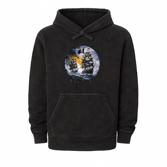 Pirate Boat, Pirates, Captain, Sailing Ship, Mineral Wash Hoodies