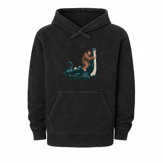 Hilarious Bigfoot & Loch Ness Monster Mashup Gift Mineral Wash Hoodies