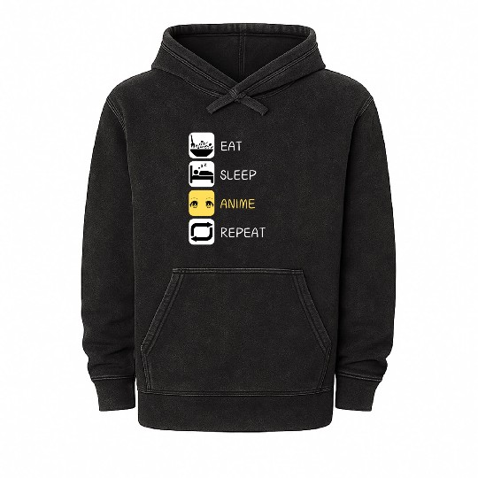 Eat Sleep Anime Repeat Japanese Culture Mineral Wash Hoodies