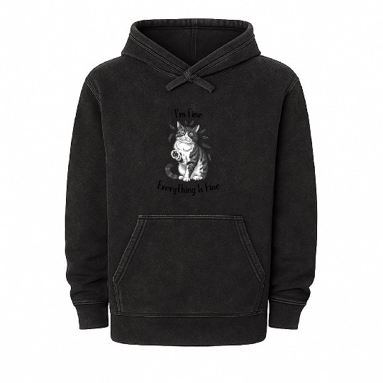 Black Cat Says I'm Fine Everything Is Fine Mineral Wash Hoodies