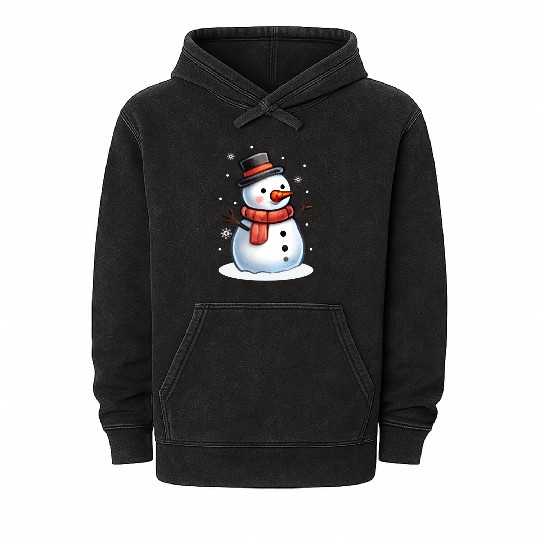 Happy snowman with red scarf and top hat Mineral Wash Hoodies