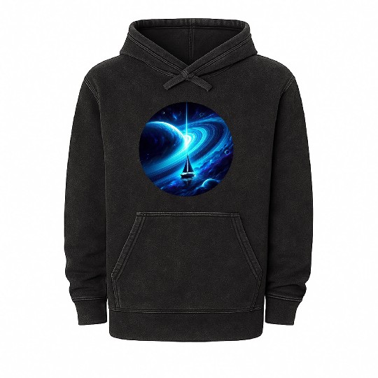Fantasy sailboat in Saturn universe Mineral Wash Hoodies