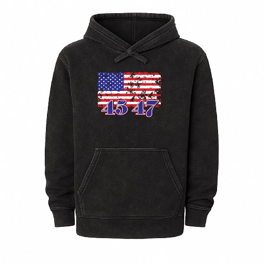 Distressed American Flag with Numeric Overlay Mineral Wash Hoodies