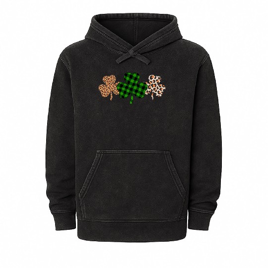 St Patricks Day Lucky Irish Green Plaid Shamrock Mineral Wash Hoodies
