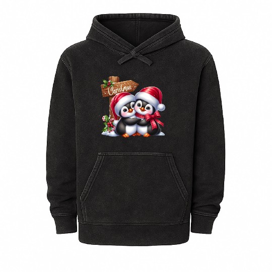 Christmas Merry Christmas For Gift Penguins Mineral Wash Hoodies
