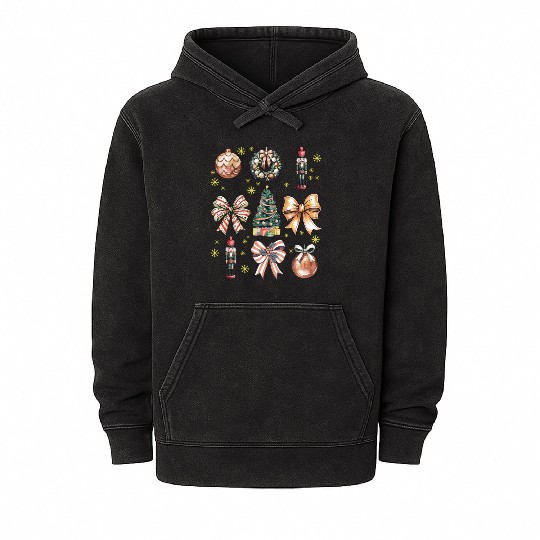 Christmas Coquette Bow, Cute Christmas Tree Mineral Wash Hoodies