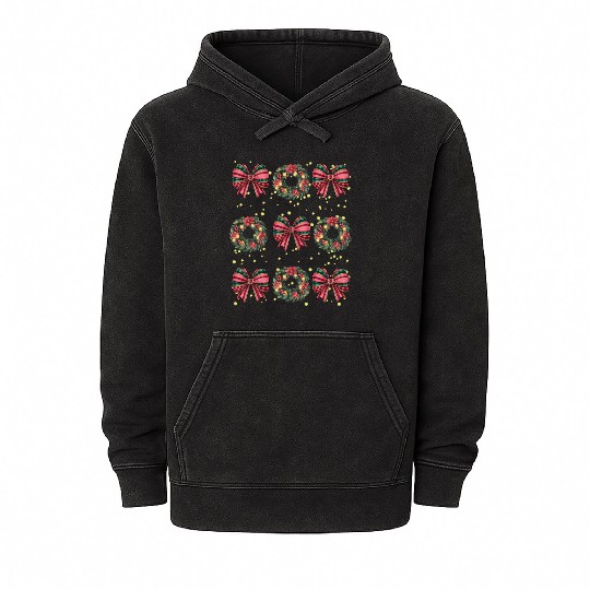 Christmas wreath, Christmas Coquette Bow Mineral Wash Hoodies
