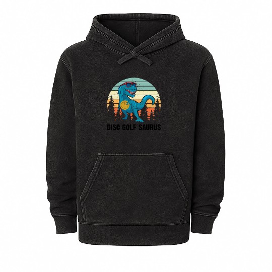 Disc Golfer Saurus - Disc Golf Dinosaur Mineral Wash Hoodies