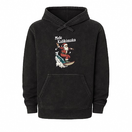 Mele Kalikimaka Hawaiian Christmas Surfing Santa Mineral Wash Hoodies