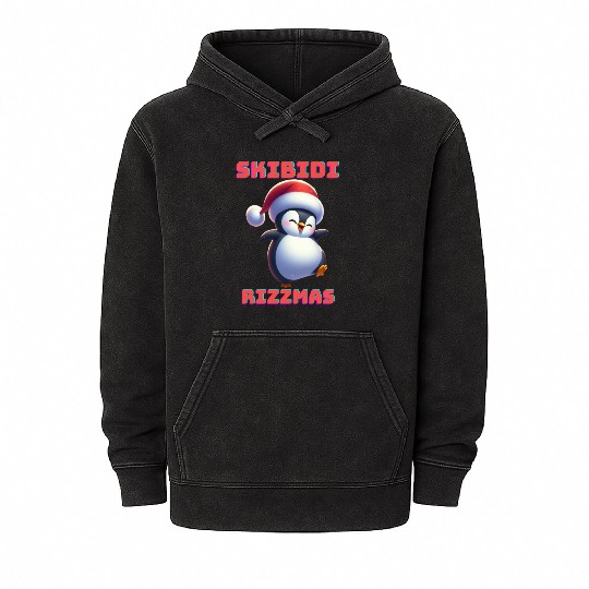 Skibidi Rizzmas Penguin Mineral Wash Hoodies