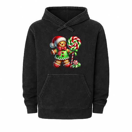 Gingerbread Christmas, Merry Christmas, Candy Mineral Wash Hoodies
