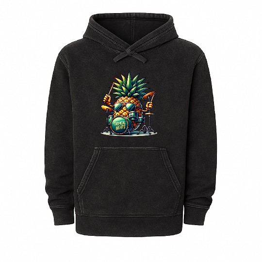 Tropical Beats Pineapple Drummer Vibe Mineral Wash Hoodies