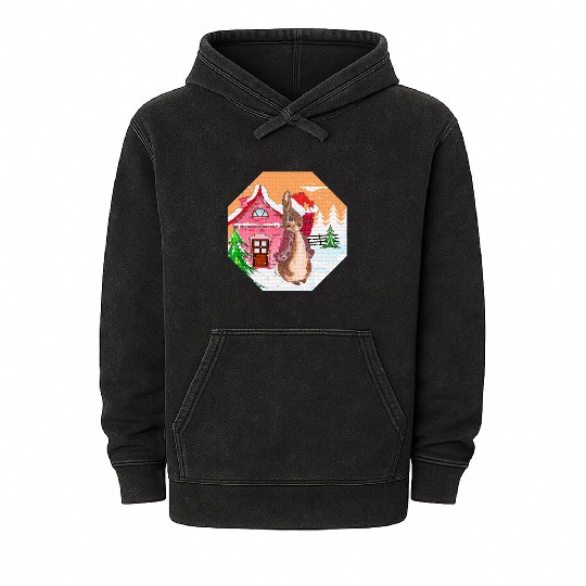 A rabbit walking on Christmas Day Mineral Wash Hoodies