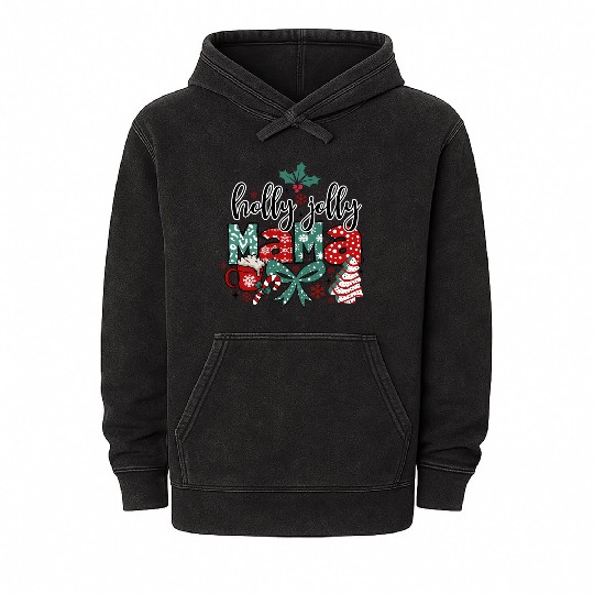 Holly Jolly Mama Coquette Bow Christmas Mineral Wash Hoodies