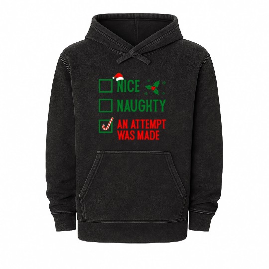Nice Naughty Checklist - Funny Christmas Mineral Wash Hoodies