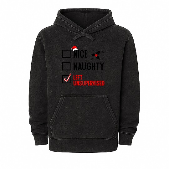 Left Unsupervised Christmas Checklist Mineral Wash Hoodies