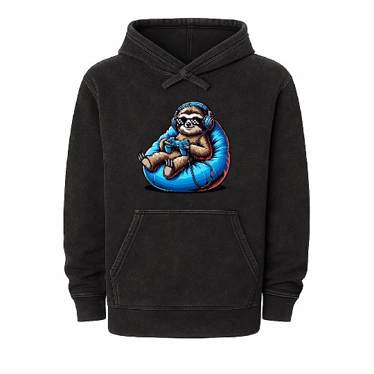 Chill Gamer Sloth Headphones Controller Relax Mineral Wash Hoodies