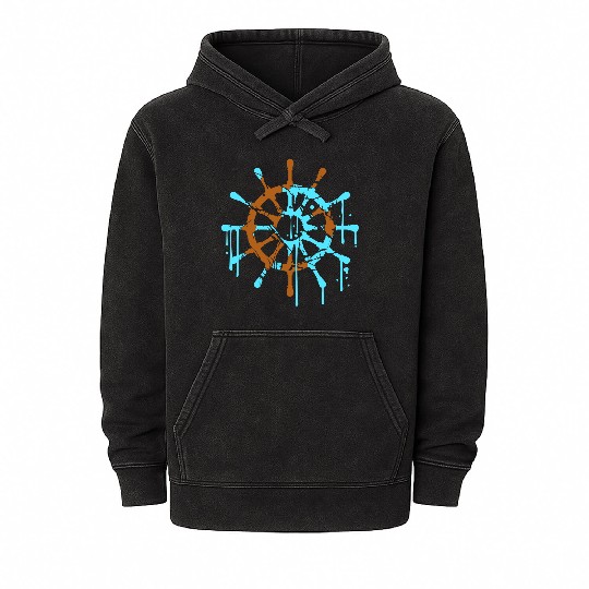 Ship Steering Wheel Sailing Graffiti Spray Drops Mineral Wash Hoodies