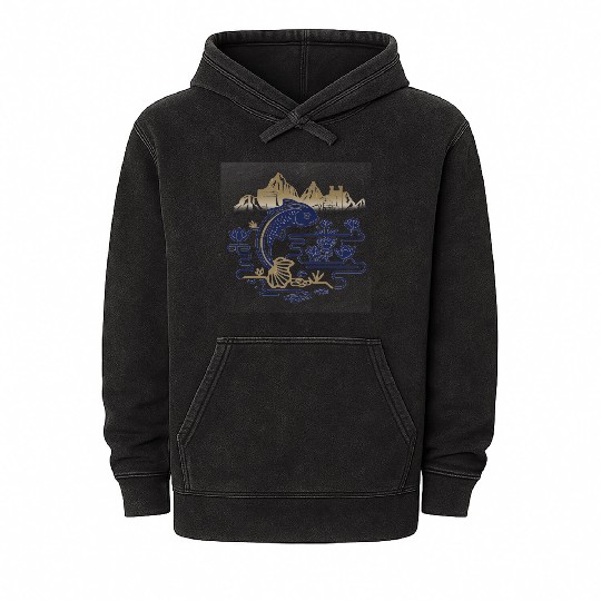 fantasy carp-bird hybrid swimming in a lotus pond Mineral Wash Hoodies