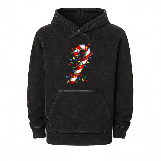 Candy Cane Merry and Bright Christmas Lights Candy Mineral Wash Hoodies