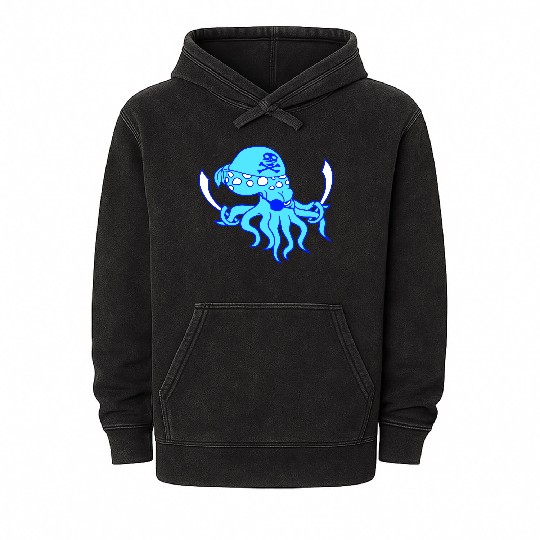 Evil Octopus Pirate Cool Cephalopod Squid Cartoon Mineral Wash Hoodies