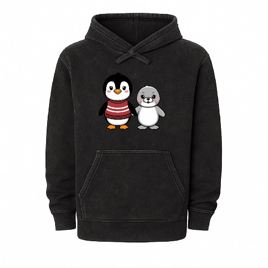 Cute Penguin and Seal Best Buddies Friends Mineral Wash Hoodies