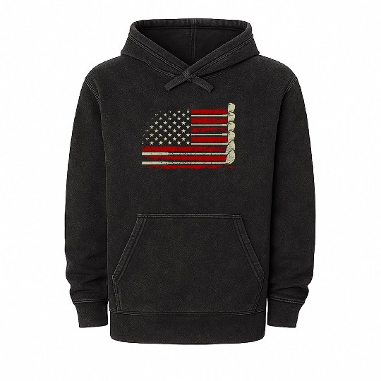 Patriotic American Golfer USA Flag Golf Club Golf Mineral Wash Hoodies