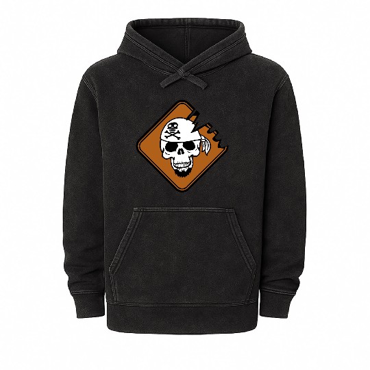 Pirate Shield Skull Skeleton Danger Warning Sign Mineral Wash Hoodies