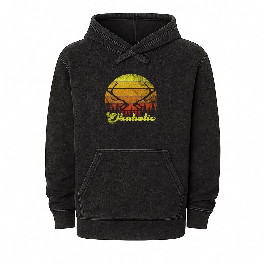 Elk Hunting Elkaholic Hunters Mineral Wash Hoodies