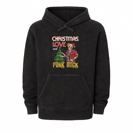 Rocky Christmas: Santa Claus Concert In Punk Rock Mineral Wash Hoodies
