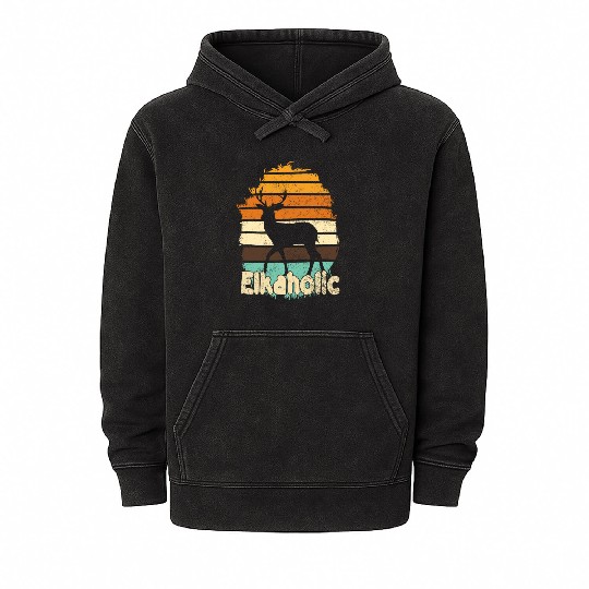 Elk Hunting Elkaholic Hunters Mineral Wash Hoodies