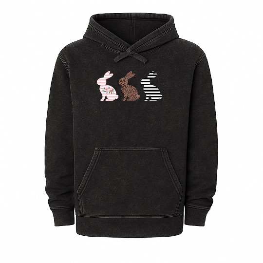 Happy Easter Cute Easter Leopard Bunny Rabbit Mineral Wash Hoodies