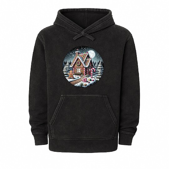 Christmas Gingerbread House with Candy Canes Mineral Wash Hoodies