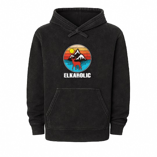 Elk Hunting Elkaholic Hunters Mineral Wash Hoodies