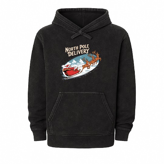 North Pole Delivery with Santa and Reindeer Mineral Wash Hoodies