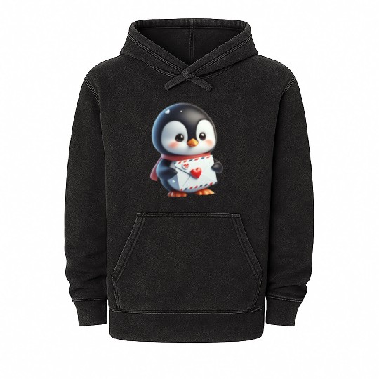 Penguin Valentine Mail with Heart Mineral Wash Hoodies