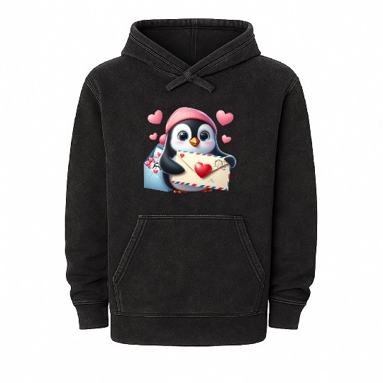 Penguin Valentine Mail with Heart Mineral Wash Hoodies