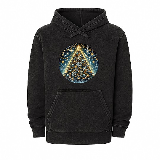 Sparkling Christmas Tree with Golden Glow Mineral Wash Hoodies