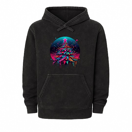 Neon Graffiti Christmas Tree with Bold Spray Paint Mineral Wash Hoodies