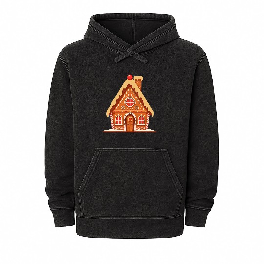 Festive Gingerbread House Print Mineral Wash Hoodies