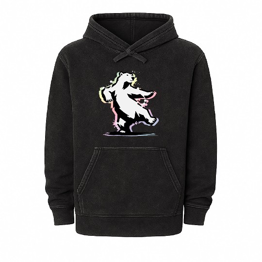 Dancing polar bear in stencil style Mineral Wash Hoodies