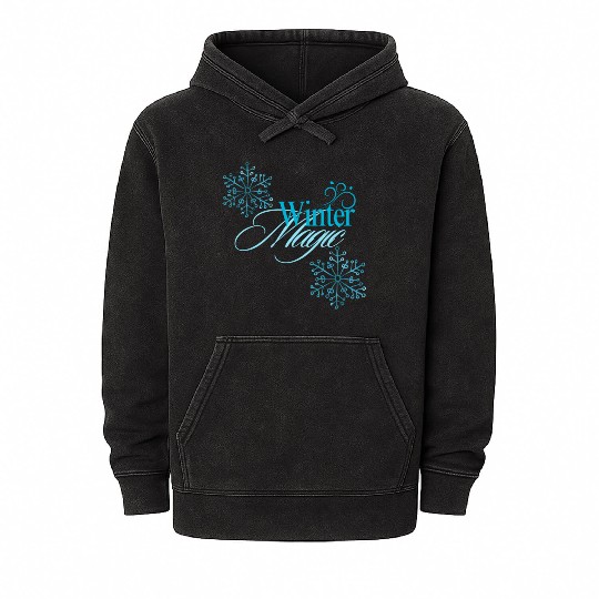 Winter Magic Text with Blue Snowflakes Design" Mineral Wash Hoodies