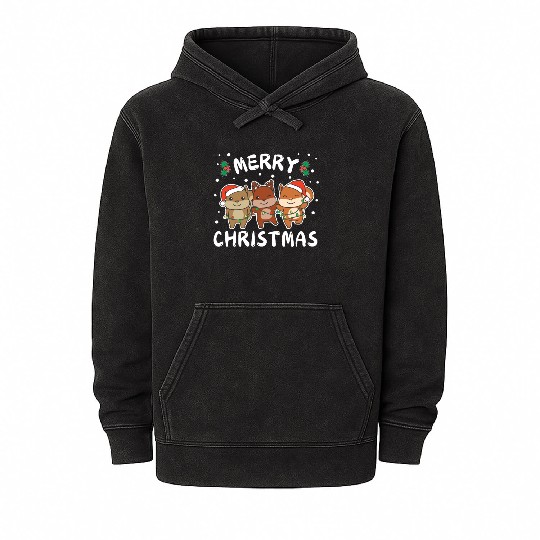 Merry Christmas Cute Squirrel Festive Lights Mineral Wash Hoodies